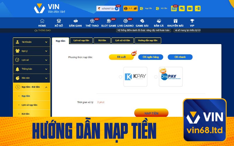 Hướng Dẫn Nạp Tiền Vin68