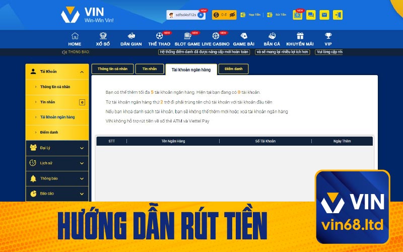 Hướng Dẫn Rút Tiền Vin68